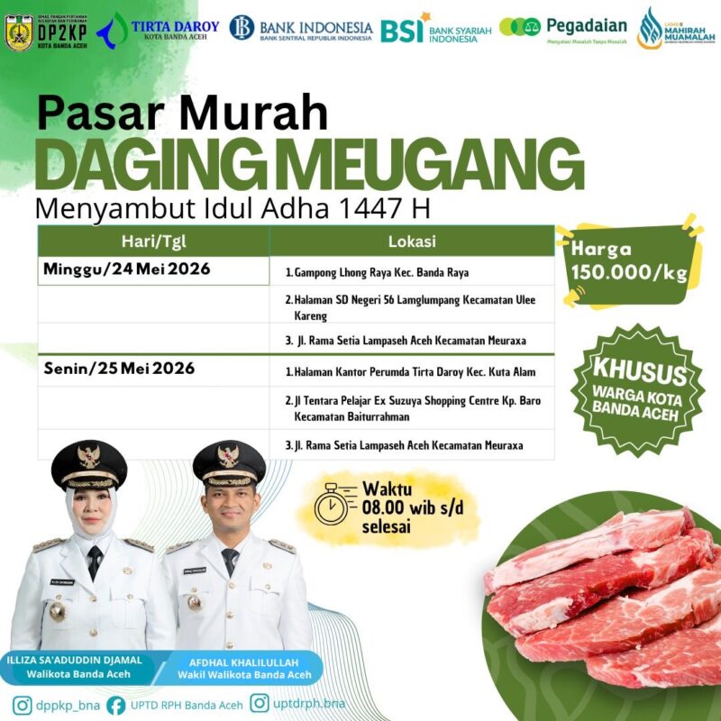 Flayer informasi pasar murah daging Meugang menyambut Idul Adha 1447 Hijriah. Foto: Dok. Istimewa 