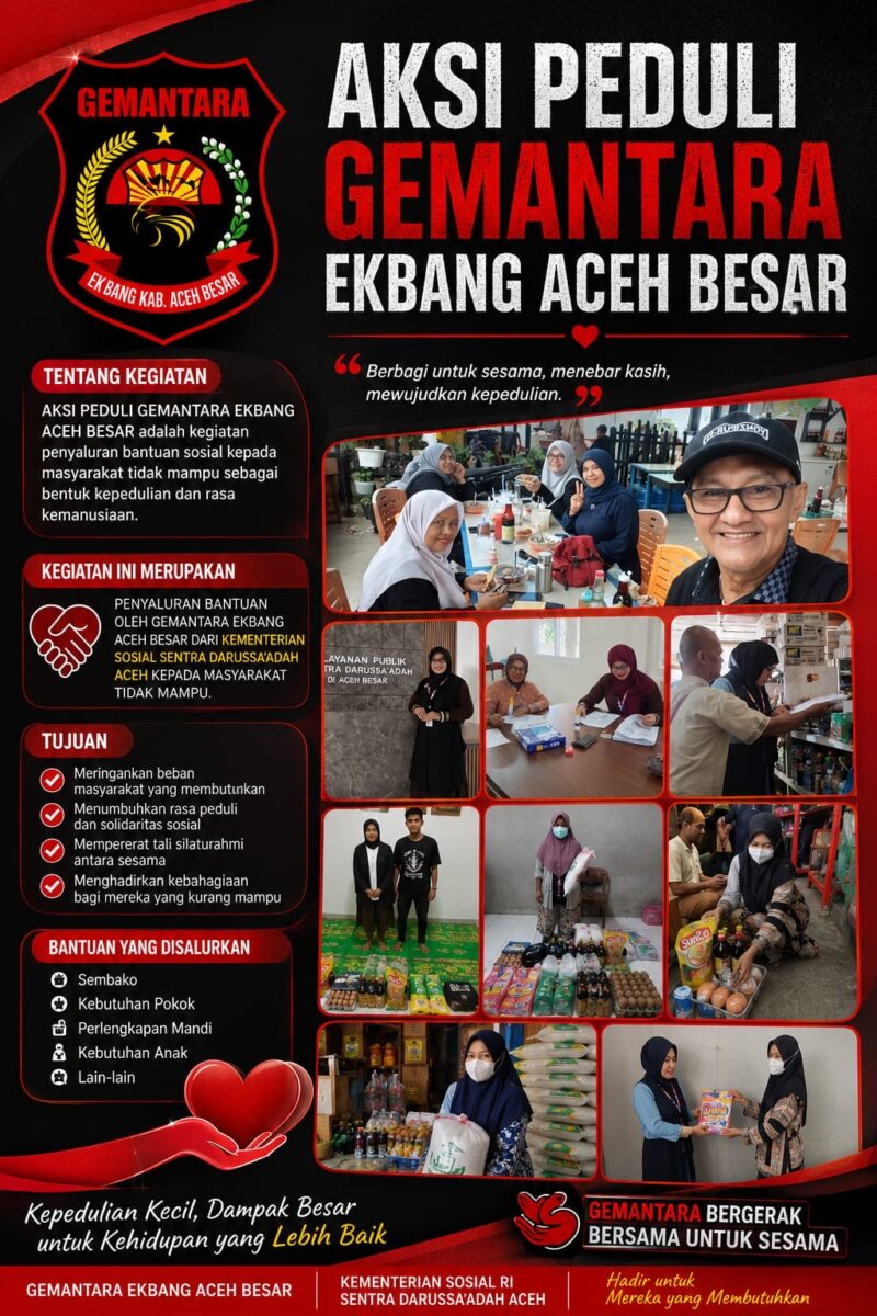 Tim Gemantara Ekbang Aceh Besar bersama Yayasan Seulanga Aceh Plus mendampingi proses penyaluran bantuan sosial Kementerian Sosial RI kepada Keluarga Penerima Manfaat (KPM) di Aceh Besar sebagai bentuk kepedulian terhadap masyarakat yang membutuhkan, Jumat (24/7/2026). Foto: Dok. Istimewa 