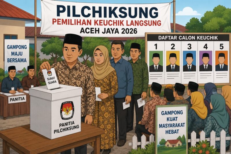 Ilustrasi Pemilihan Keuchik Langsung (Pilchiksung) Aceh Jaya. Foto: Dok. AI