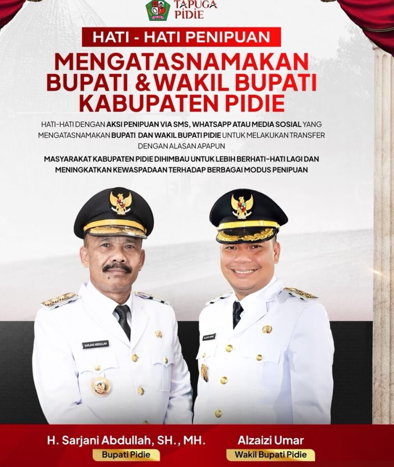 Foto Bupati dan Wakil Bupati Pidie, Sarjani Abdullah-Alzaizi Umar