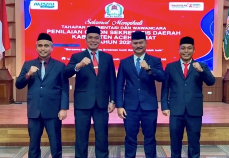 Calon Sekretaris Daerah Kabupaten Aceh Barat berfoto bersama usai pelaksanaan tahapan seleksi di Aula Badan Kepegawaian Aceh, Banda Aceh, Rabu (29/7/2026). Foto: Dok. Pemkab Aceh Barat