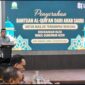 Kepala Dinas Syariat Islam Aceh, Dr. Misran Fuadi saat menyampaikan sambutan dalam kegiatan penyerahan 50 ribu Al Quran secara simbolis. Foto: Dok. Humas