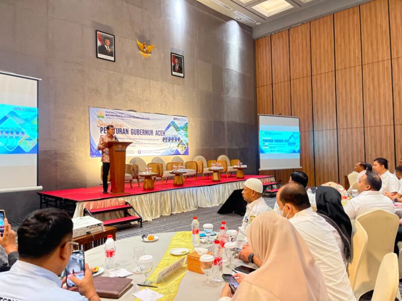 Wakil Gubernur Aceh Fadhlullah saat menghadiri sosialisasi yang digelar Pemerintah Aceh melalui BPKA di Hotel The Pade, Aceh Besar, Rabu (19/8/2026). Foto: Dok. Istimewa 