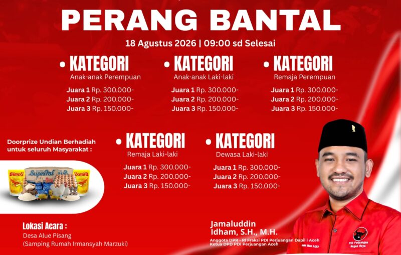 Perang bantal Jamaludin Idham dalam rangka HUT RI ke-81. Foto. Dok. Teukunizar/noa.co.id