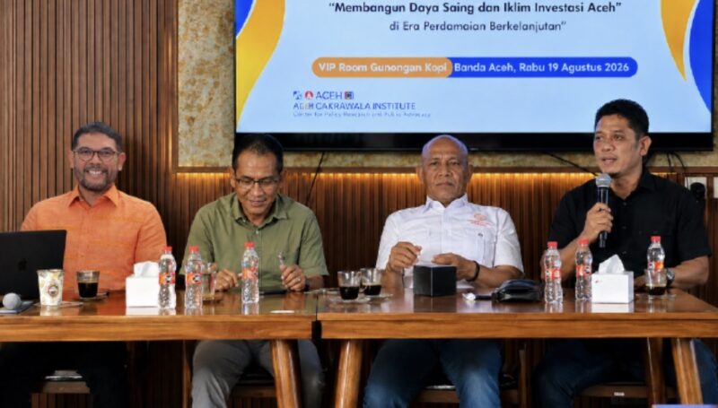 Diskusi Publik “Membangun Daya Saing dan Iklim Investasi Aceh di Era Perdamaian Berkelanjutan” yang digelar Aceh Cakrawala Institute (ACI) di Banda Aceh, Rabu (19/8/2026). Foto: Dok. DPRA