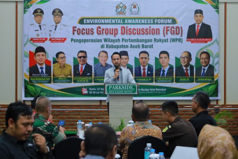Wakil Bupati Aceh Barat Said Fadheil membuka Focus Group Discussion (FGD) Pengoperasian Wilayah Pertambangan Rakyat (WPR) yang digelar EAF Aceh di Meulaboh, Kamis (24/9/2026). Foto: Dok. Istimewa 