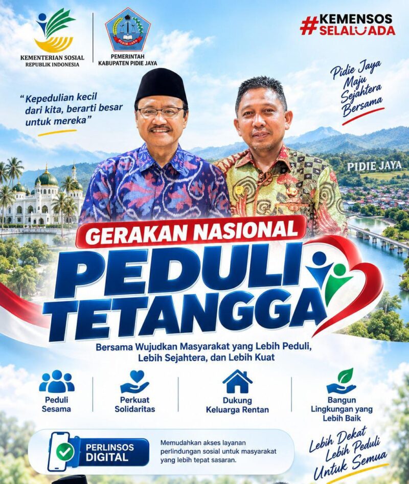 Bupati Pidie Jaya H. Tgk. Luncurkan Gerakan Nasional peduli tetangga melalui perlinsos digital. Foto: Dok/ Arsip Dinsos P3A Pidie Jaya.