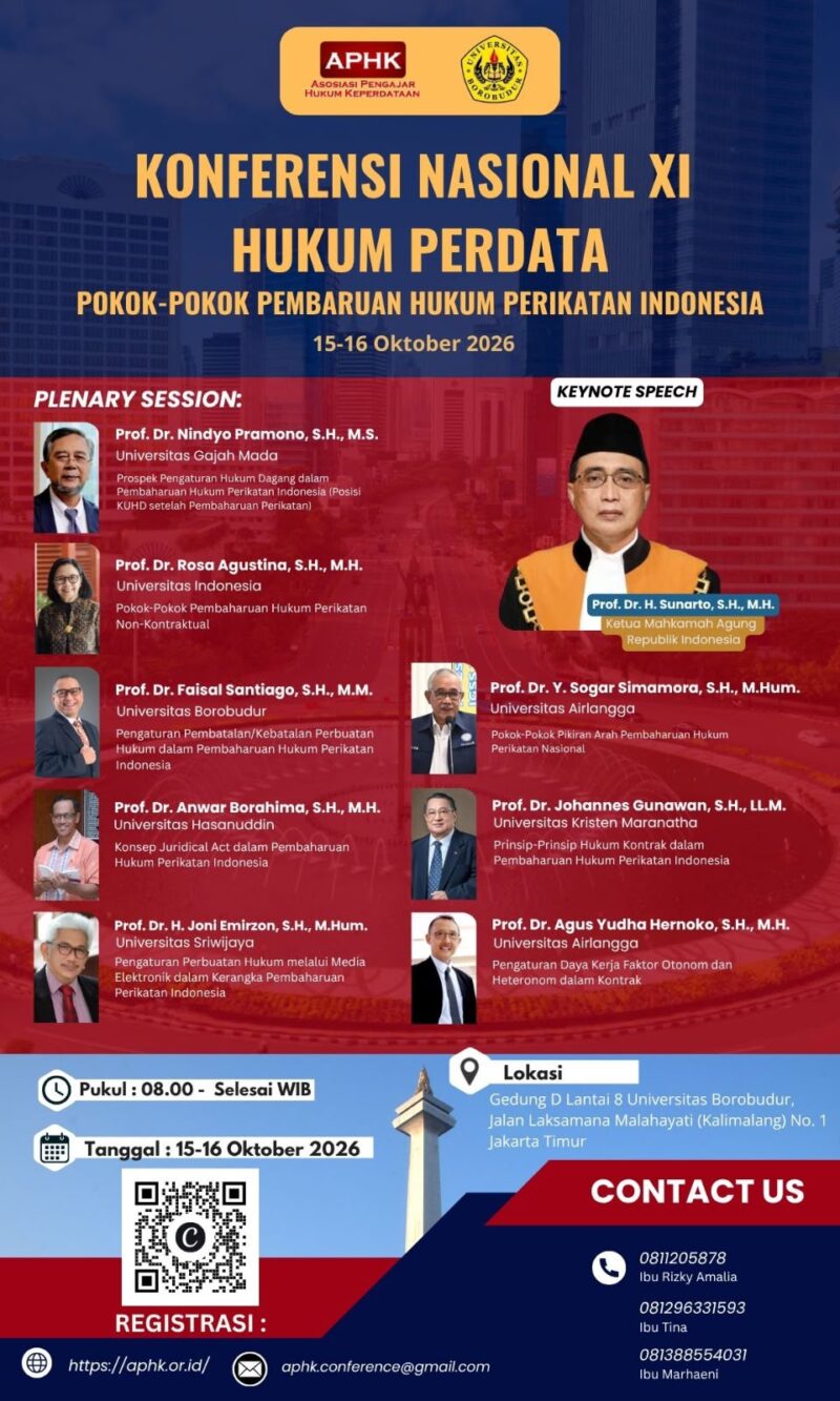 Konferensi Hukum Perdata secara Nasional di selenggarakan pada tanggal 15-16 Oktober 2026.