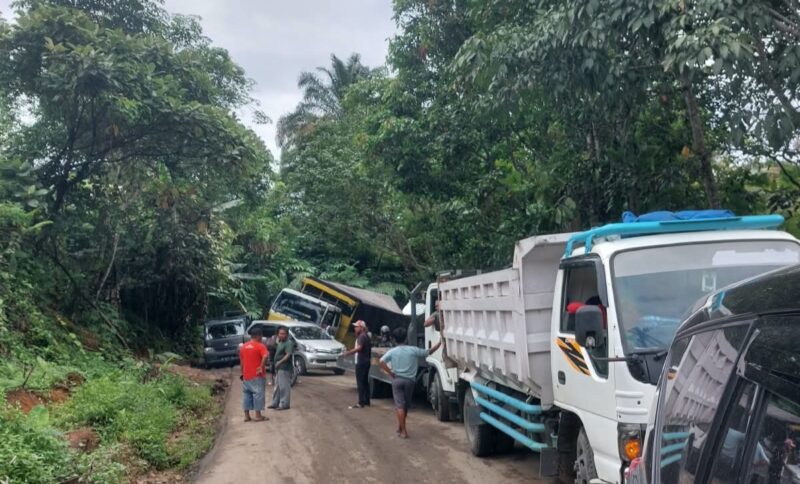 Macet panjang di Pakpak Barat diduga akibat truk slip. Foto. Dok. Teukunizar/noa.co.id