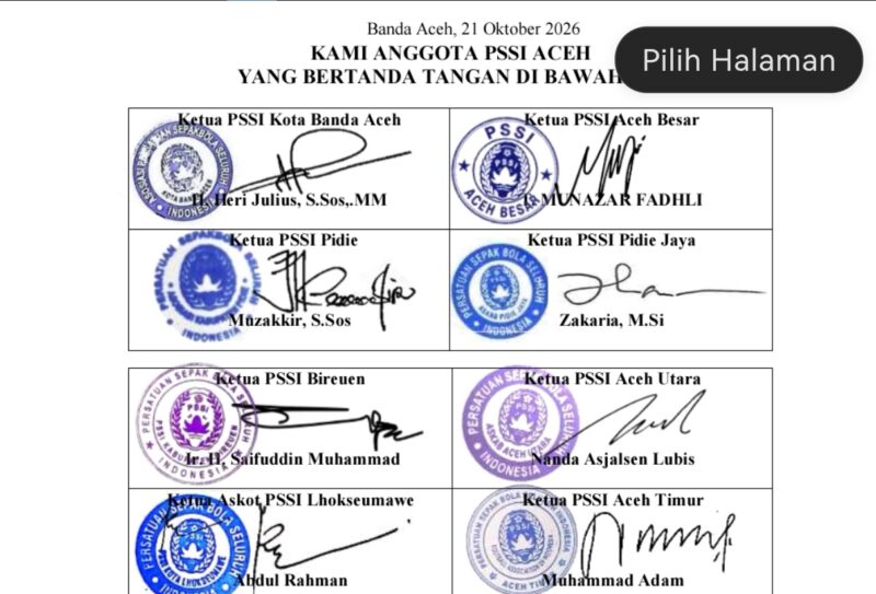 Surat pernyataan 33 voter PSSI Aceh