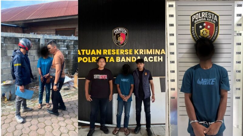 Personel Unit IV PPA Satreskrim Polresta Banda Aceh mengamankan seorang pria berinisial NUR atas dugaan KDRT terhadap istri dan penganiayaan terhadap anaknya, Jumat (30/10/2026). Foto: Dok. Istimewa 